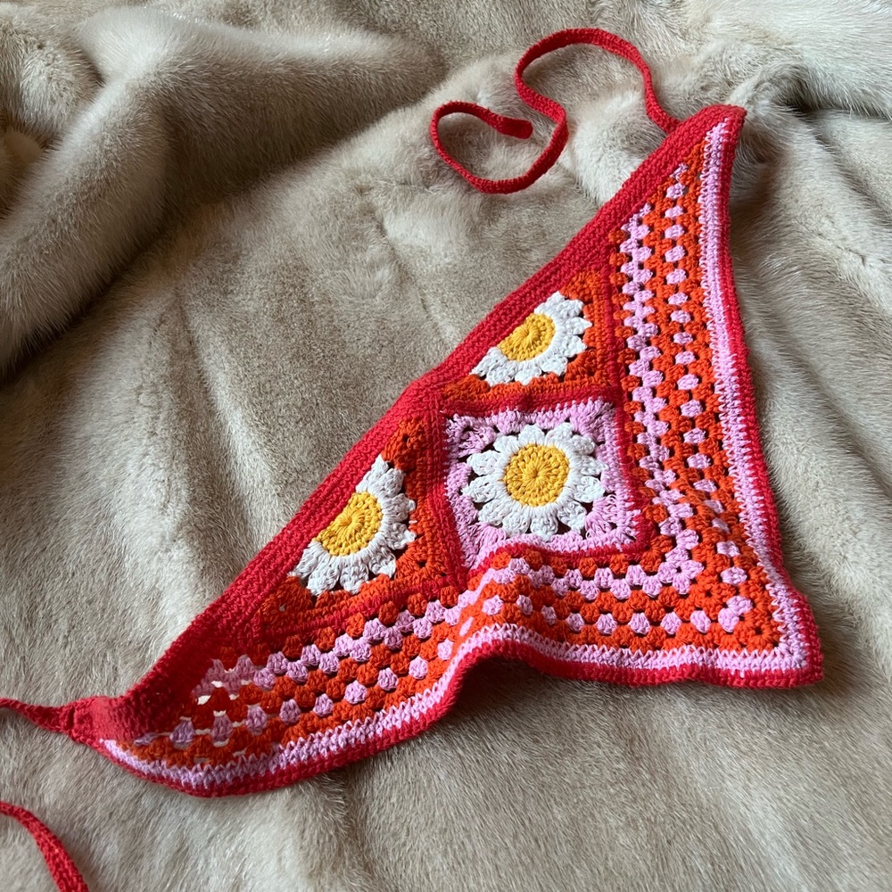 Colorful Crochet Floral Bandana